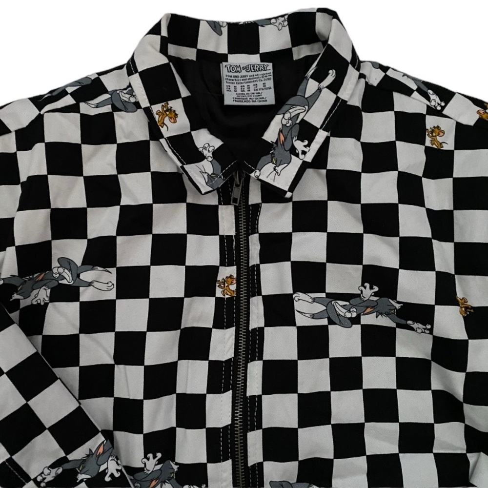 Tom and Jerry Checkered Bomber Puffer Jacket